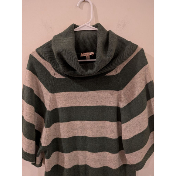 Women's Emma & Posh Green & Beige Striped 100 % Cashmere Cowl Neck Sweater S - Picture 4 of 7